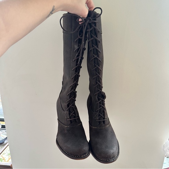 Frye Villager Lace Up Brown Leather Boot Women's Size - 7 - Picture 2 of 4